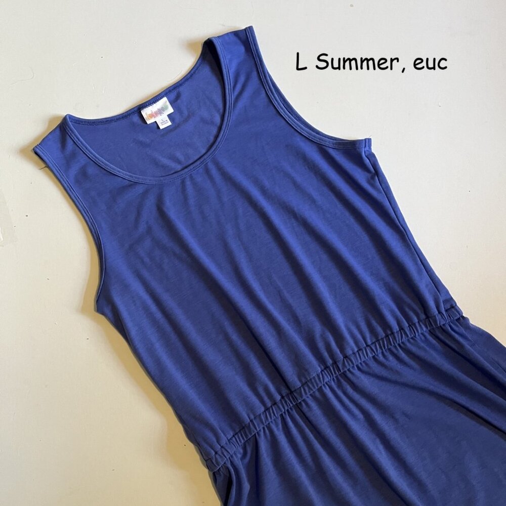 Large Lularoe Summer sleeveless dress, solid blue
